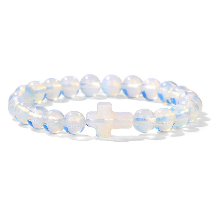 Olivenorma Natural Crystal Beads Cross Pendant Bracelet - Opalite - image 20