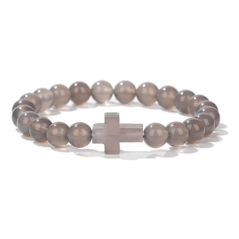 Olivenorma Natural Crystal Beads Cross Pendant Bracelet - Smoky Quartz - image 22
