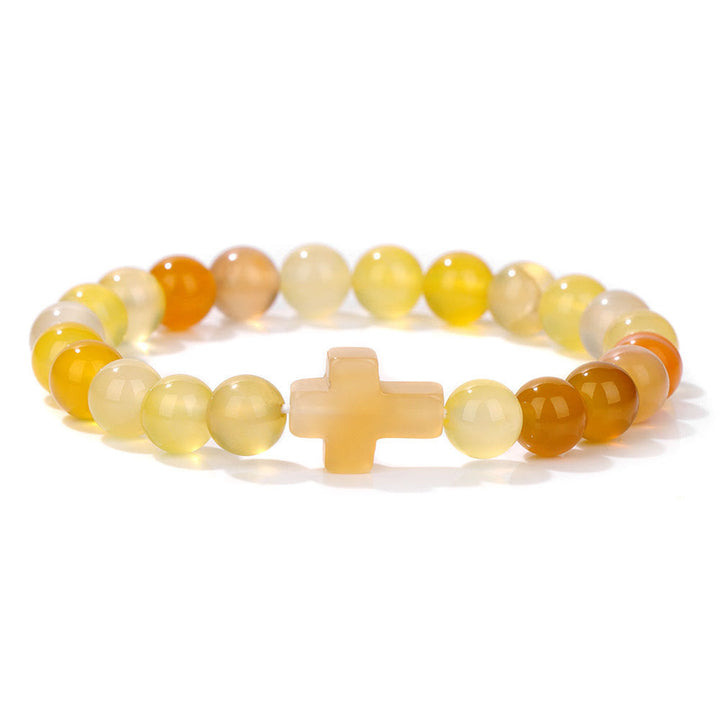 Olivenorma Natural Crystal Beads Cross Pendant Bracelet - Yellow Agate - image 23