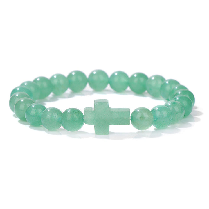 Olivenorma Natural Crystal Beads Cross Pendant Bracelet - Green Aventurine - image 24