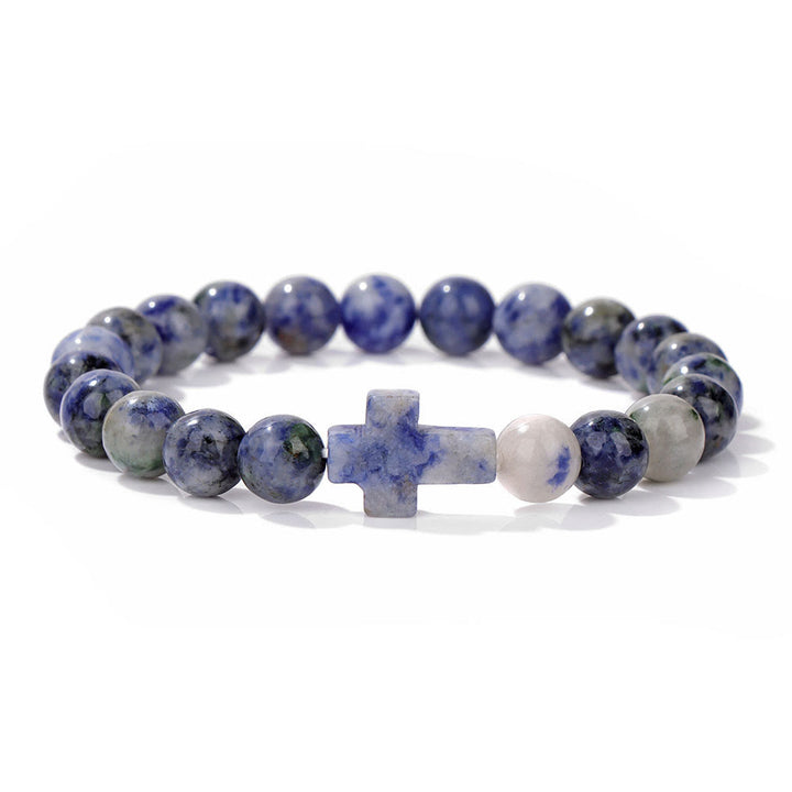 Olivenorma Natural Crystal Beads Cross Pendant Bracelet - Blue Spot Jasper - image 25