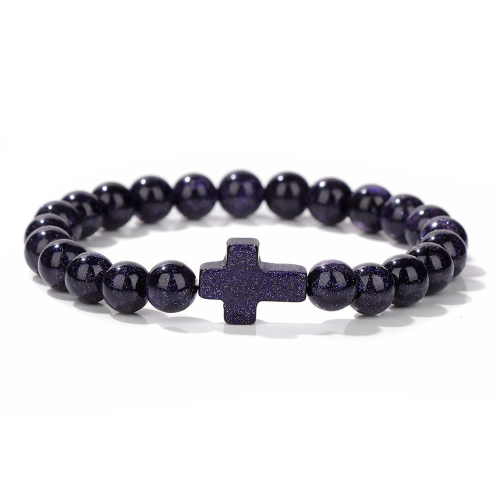 Olivenorma Natural Crystal Beads Cross Pendant Bracelet - Blue Sandstone - image 28