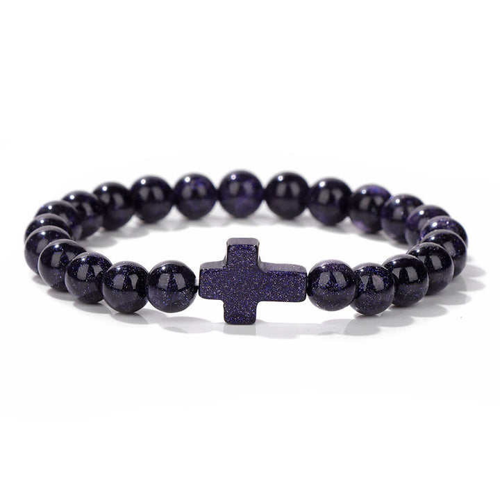 Olivenorma Natural Crystal Beads Cross Pendant Bracelet - Blue Sandstone - image 28