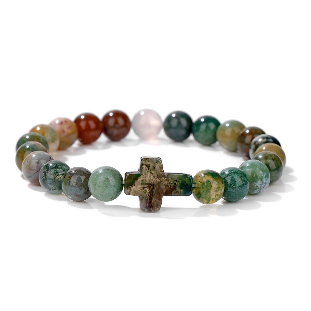 Olivenorma Natural Crystal Beads Cross Pendant Bracelet - India Agate - image 29