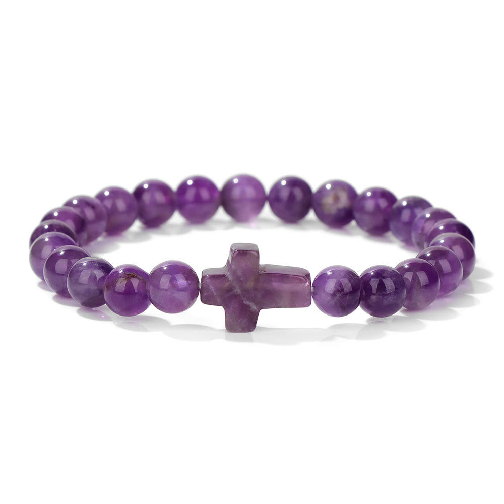 Olivenorma Natural Crystal Beads Cross Pendant Bracelet - Amethyst - image 31