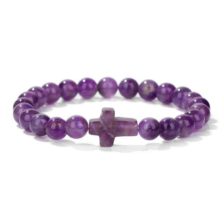 Olivenorma Natural Crystal Beads Cross Pendant Bracelet - Amethyst - image 31