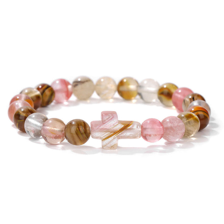 Olivenorma Natural Crystal Beads Cross Pendant Bracelet - Tourmaline - image 30