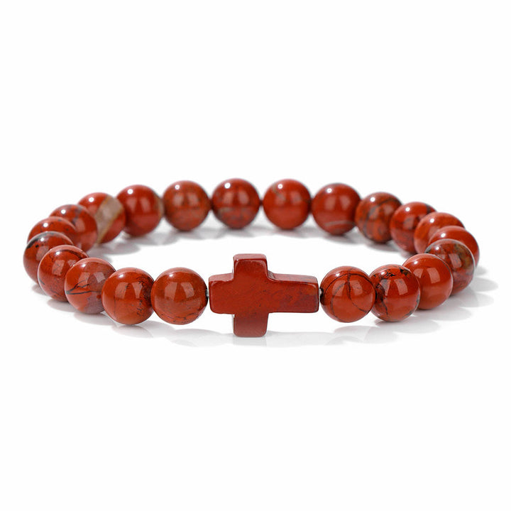 Olivenorma Natural Crystal Beads Cross Pendant Bracelet - Red Jasper - image 32