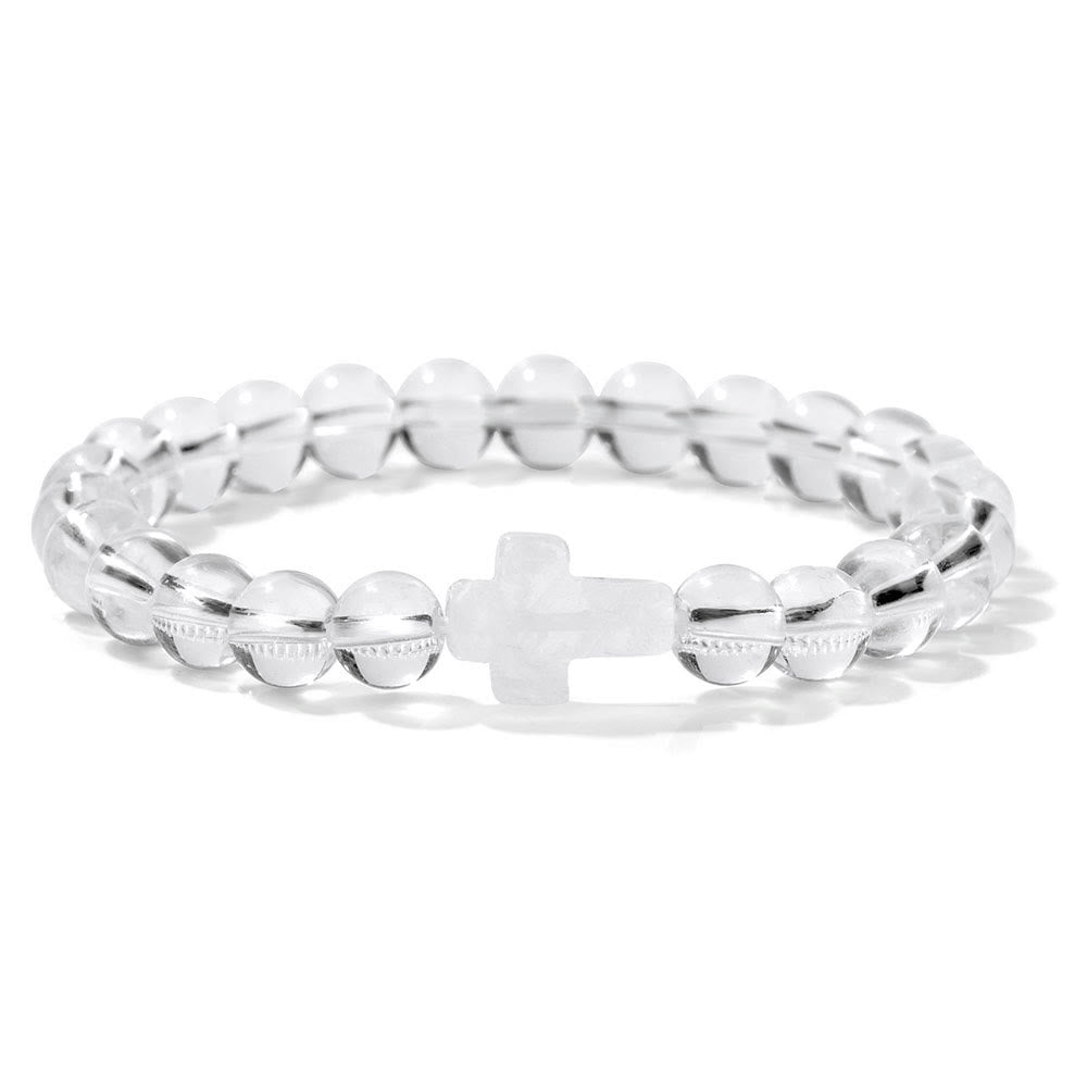 Olivenorma Natural Crystal Beads Cross Pendant Bracelet - Clear Crystal - image 33