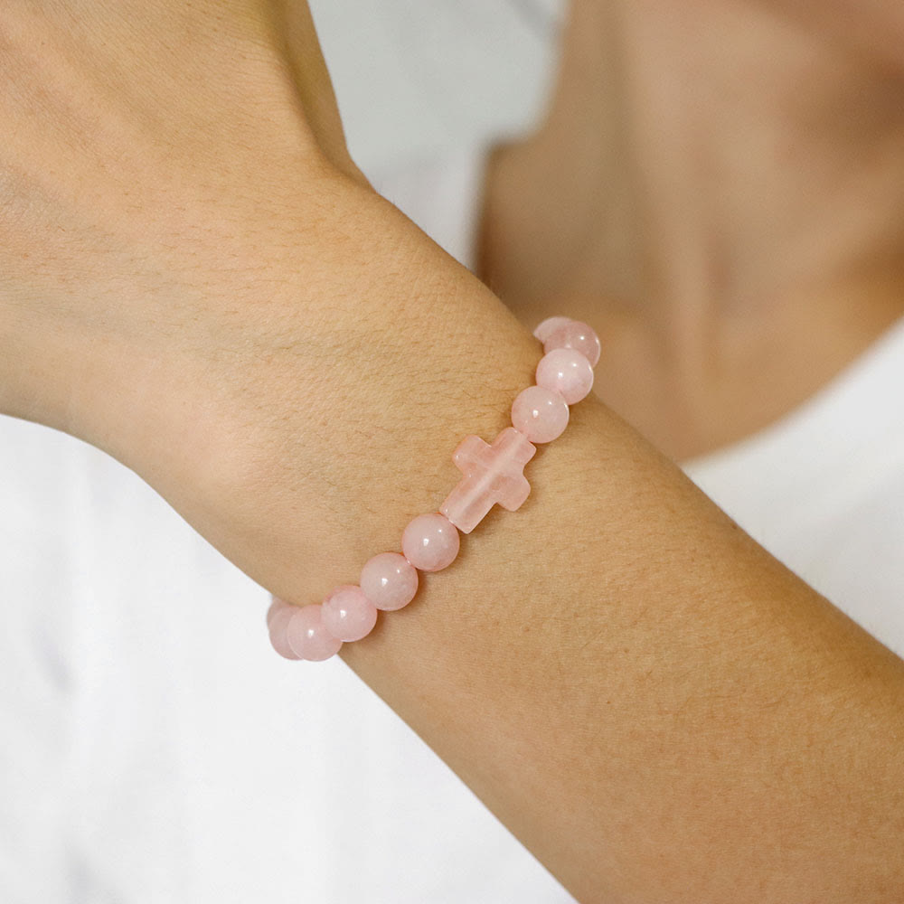 Olivenorma Natural Crystal Beads Cross Pendant Bracelet - image 6