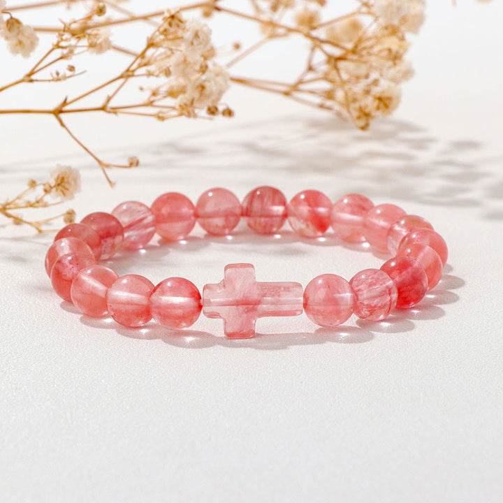 Olivenorma Natural Crystal Beads Cross Pendant Bracelet - image 1
