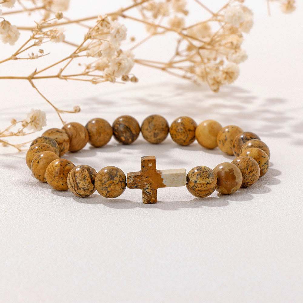 Olivenorma Natural Crystal Beads Cross Pendant Bracelet - image 27