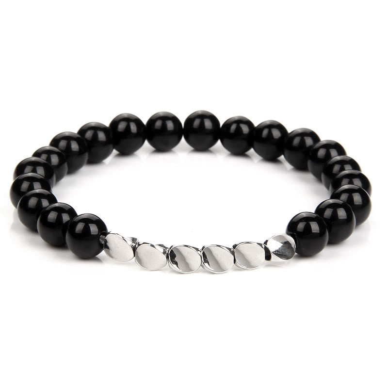 Olivenorma Natural Crystal Alloy Button Beads Bracelet - Obsidian - image 2