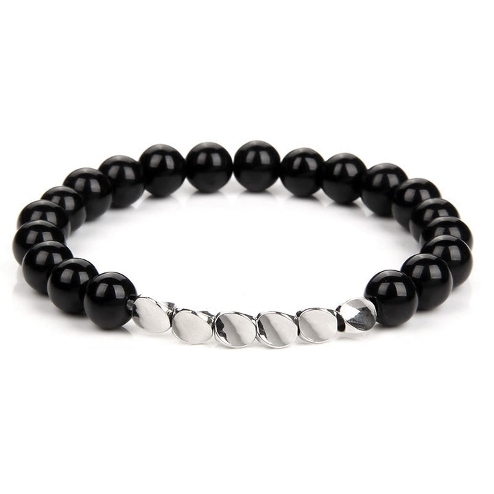 Olivenorma Natural Crystal Alloy Button Beads Bracelet - Obsidian - image 2