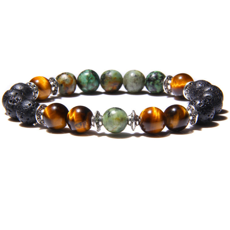 Olivenorma Natural Cat's Eye Stone Beads Men Bracelet - Tiger Eye & Lava Stone & African Turquoise - image 3