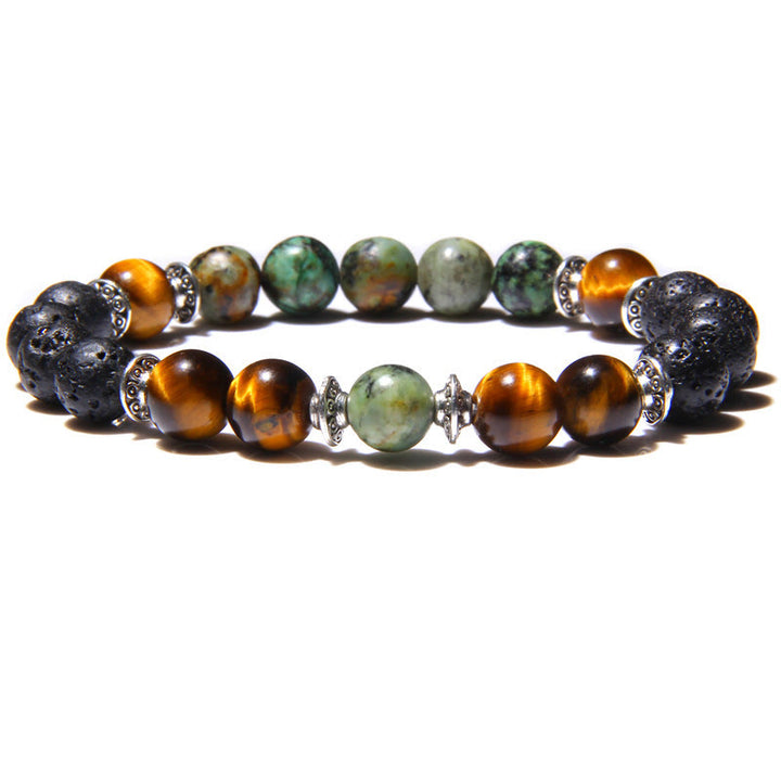 Olivenorma Natural Cat's Eye Stone Beads Men Bracelet - Tiger Eye & Lava Stone & African Turquoise - image 3