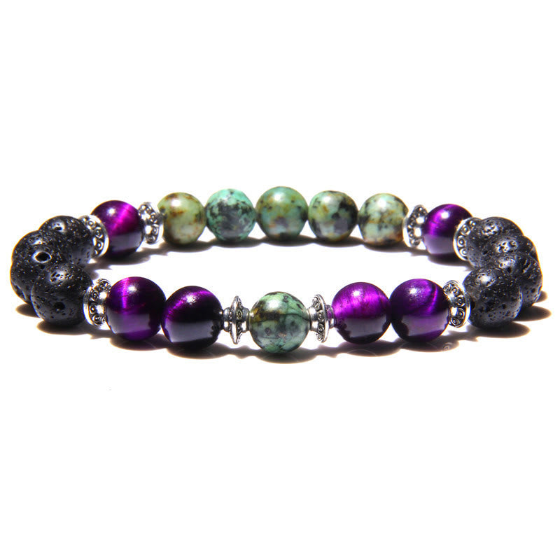 Olivenorma Natural Cat's Eye Stone Beads Men Bracelet - Purple Cat's Eye Stone & Lava Stone & African Turquoise - image 5