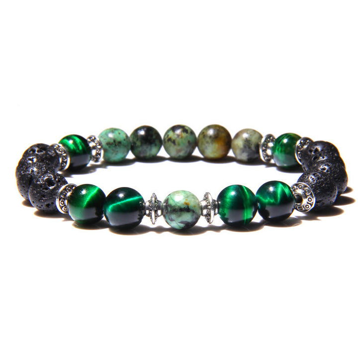Olivenorma Natural Cat's Eye Stone Beads Men Bracelet - Green Cat's Eye Stone & Lava Stone & African Turquoise - image 0