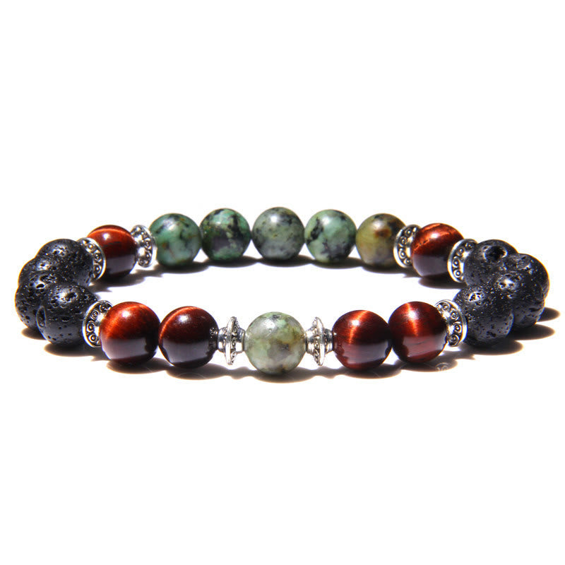 Olivenorma Natural Cat's Eye Stone Beads Men Bracelet - Red Cat's Eye Stone & Lava Stone & African Turquoise - image 7
