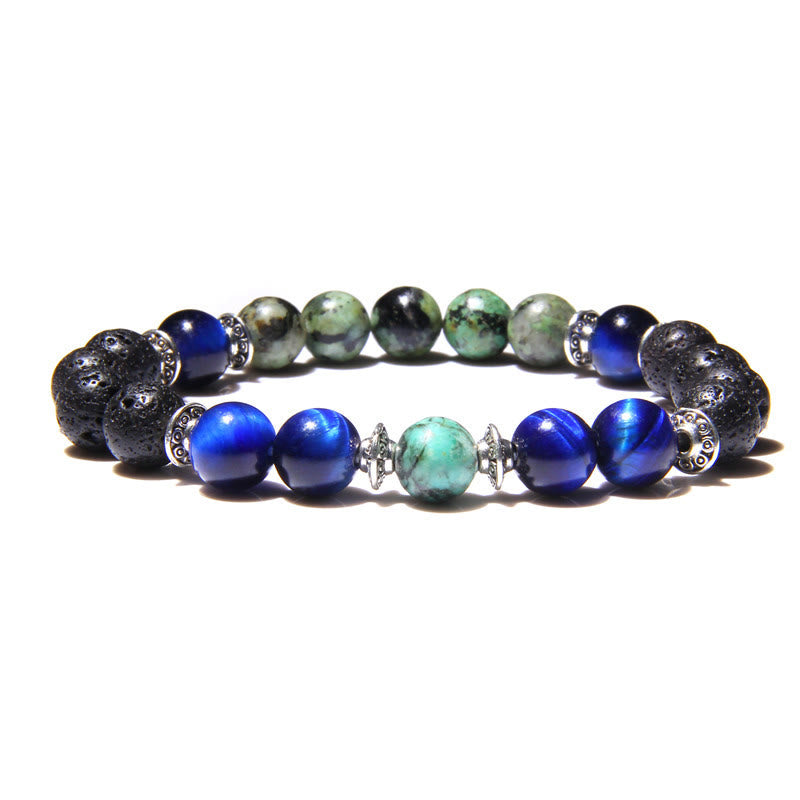 Olivenorma Natural Cat's Eye Stone Beads Men Bracelet - Royal Blue Cat's Eye Stone & Lava Stone & African Turquoise - image 8