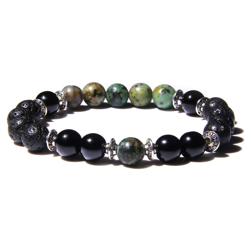 Olivenorma Natural Cat's Eye Stone Beads Men Bracelet - Obsidian & Lava Stone & African Turquoise - image 9