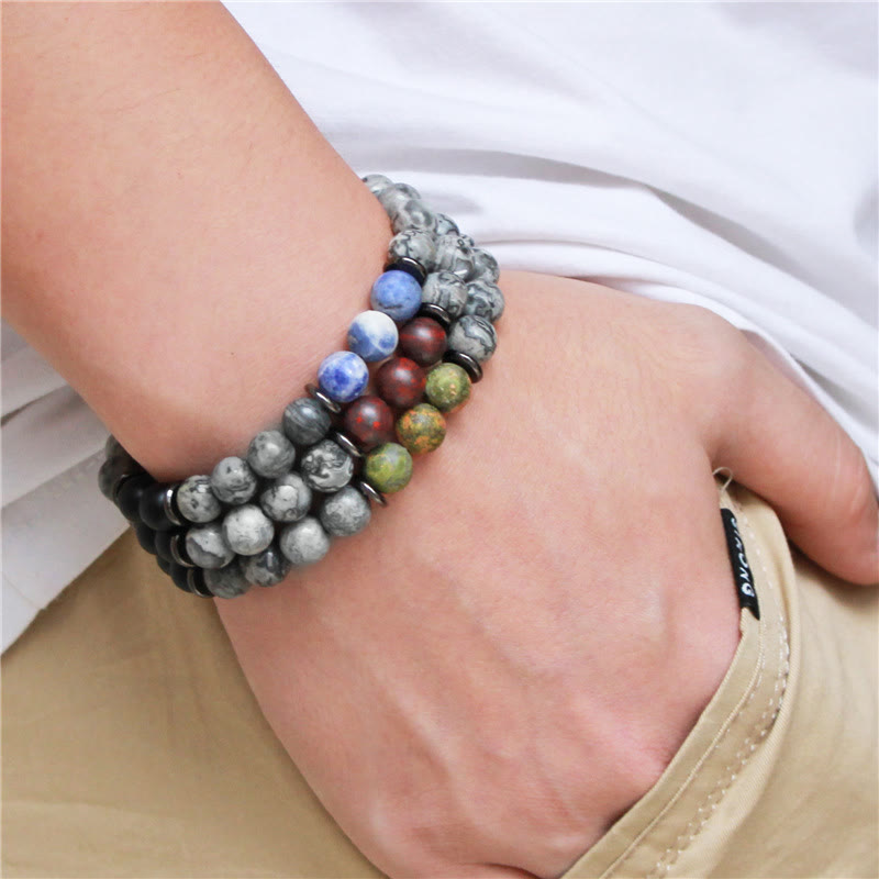 Olivenorma Natural Gray Jasper Beads Bracelet - image 1