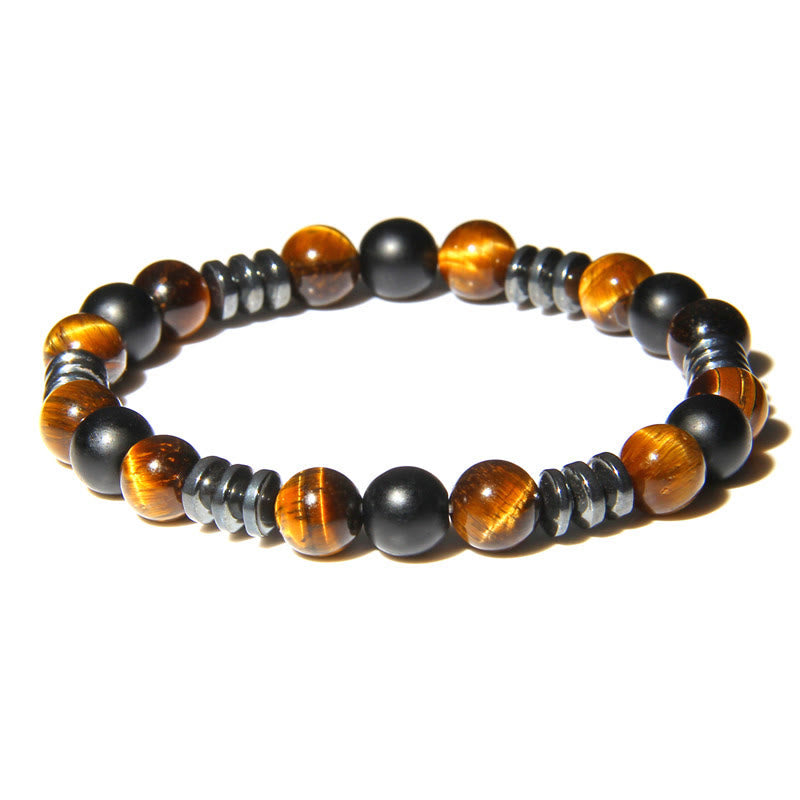 Olivenorma Natural Hematite Tiger Eye Stone Beads Bracelet - Hematite & Tiger Eye - image 3