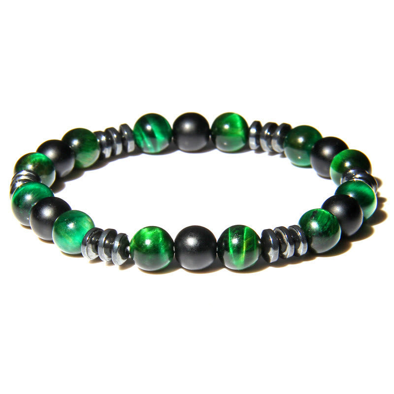 Olivenorma Natural Hematite Tiger Eye Stone Beads Bracelet - Hematite & Green Tiger Eye - image 5