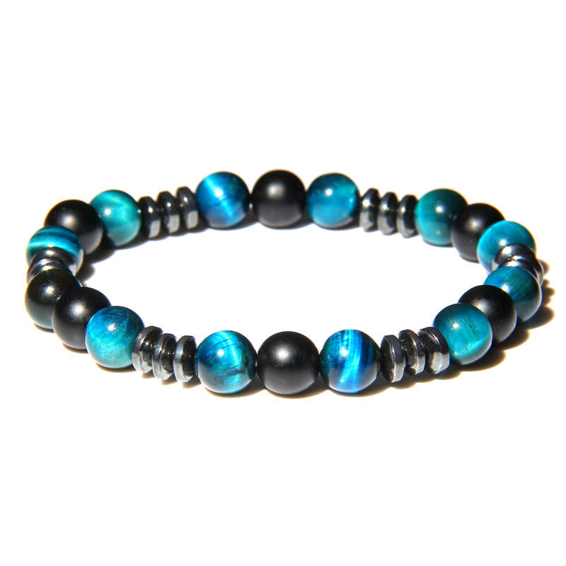 Olivenorma Natural Hematite Tiger Eye Stone Beads Bracelet - Hematite & Lake BlueTiger Eye - image 6