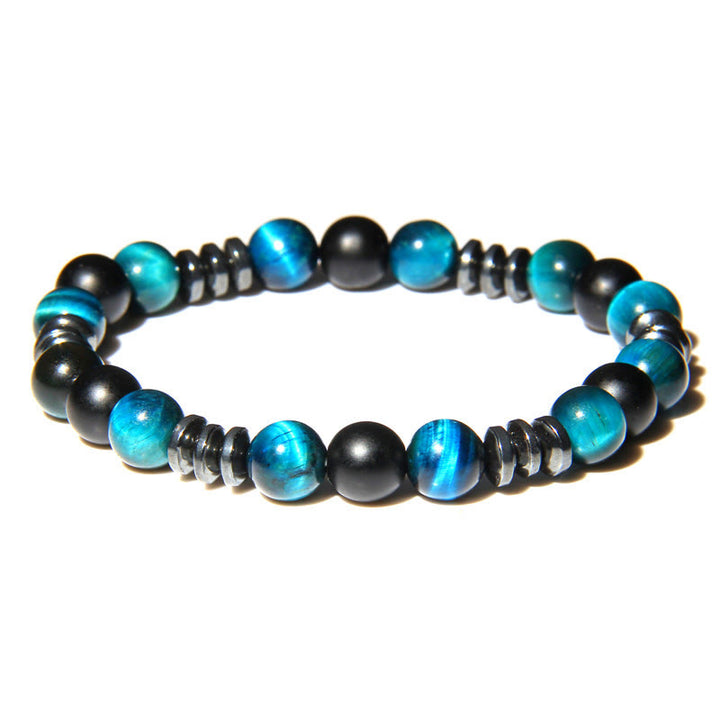 Olivenorma Natural Hematite Tiger Eye Stone Beads Bracelet - Hematite & Lake BlueTiger Eye - image 6