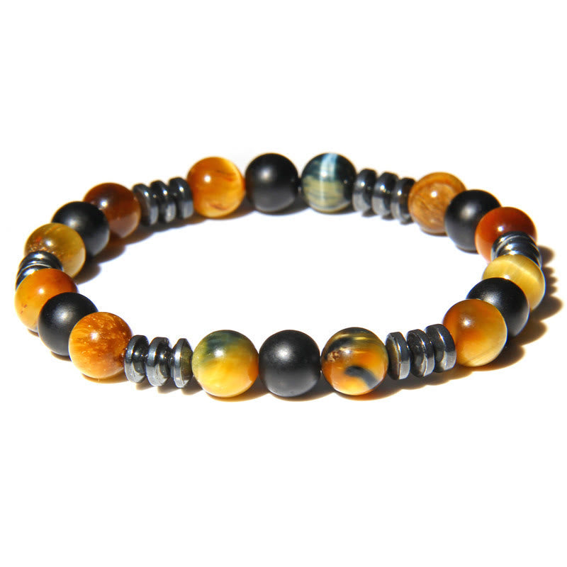Olivenorma Natural Hematite Tiger Eye Stone Beads Bracelet - Hematite & Mookaite Tiger Eye - image 7