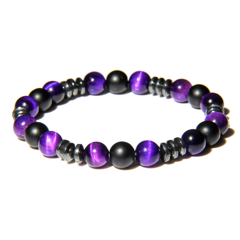 Olivenorma Natural Hematite Tiger Eye Stone Beads Bracelet - Hematite & Purple Tiger Eye - image 9