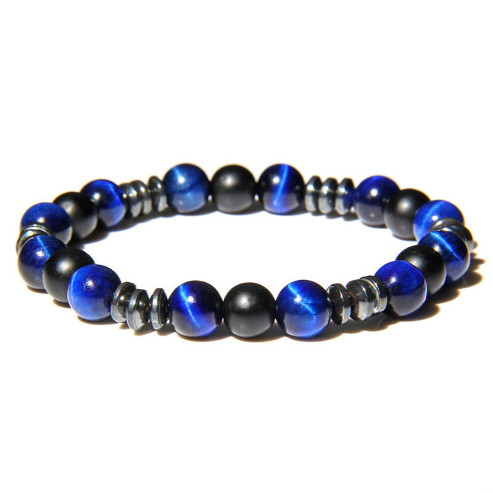 Olivenorma Natural Hematite Tiger Eye Stone Beads Bracelet - Hematite & Blue Tiger Eye - image 0
