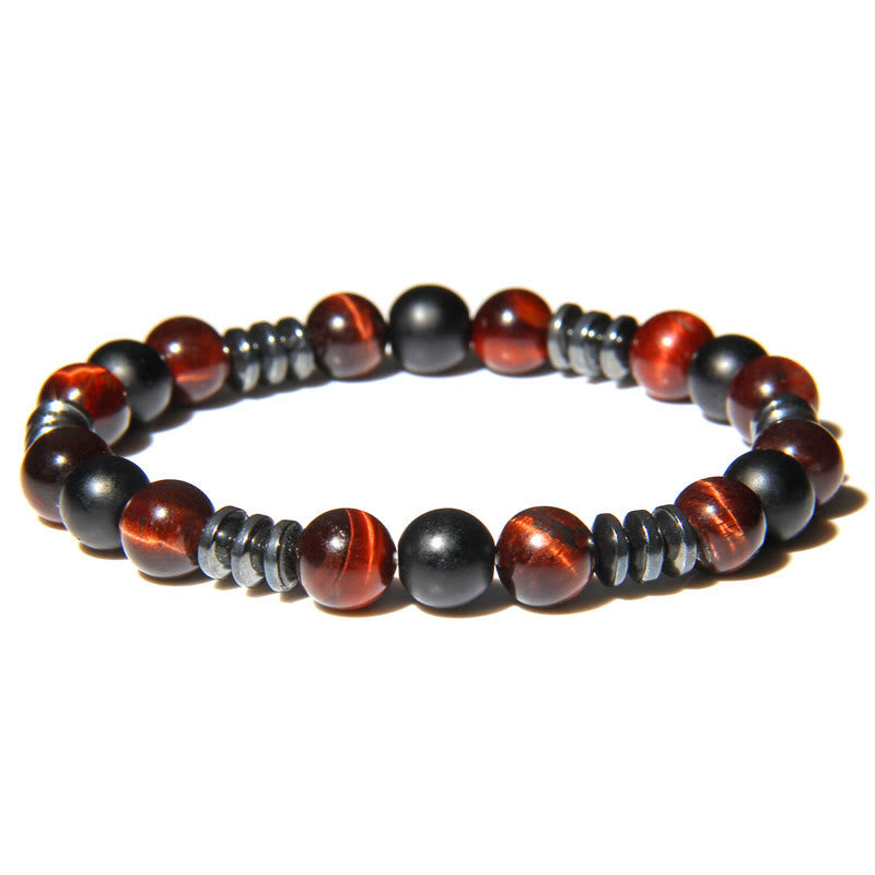 Olivenorma Natural Hematite Tiger Eye Stone Beads Bracelet - Hematite & Red Tiger Eye - image 10
