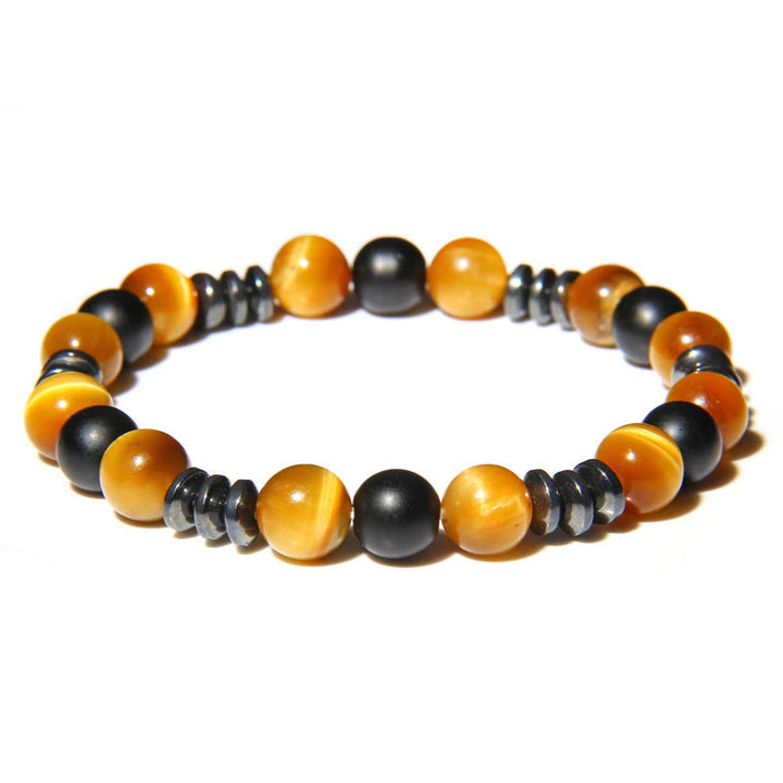 Olivenorma Natural Hematite Tiger Eye Stone Beads Bracelet - Hematite & Yellow Tiger Eye - image 11