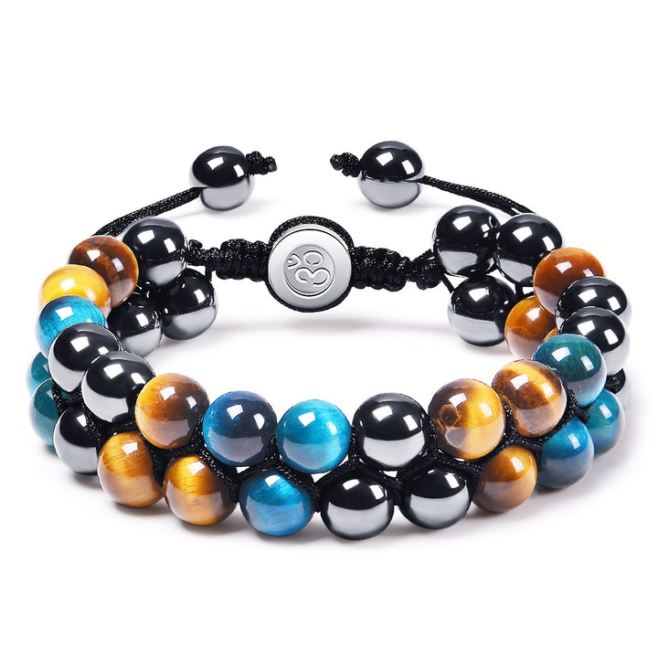 Olivenorma Men Blue Tiger Eye Beads OM Bracelet - Hematite & Tiger Eye & Blue Tiger Eye - image 0