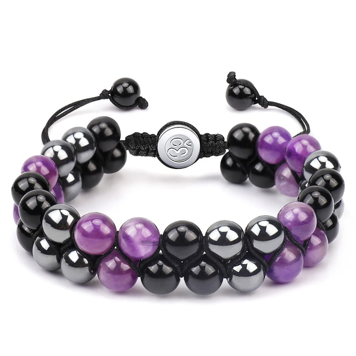 Olivenorma Men Blue Tiger Eye Beads OM Bracelet - Hematite & Obsidian & Amethyst - image 3