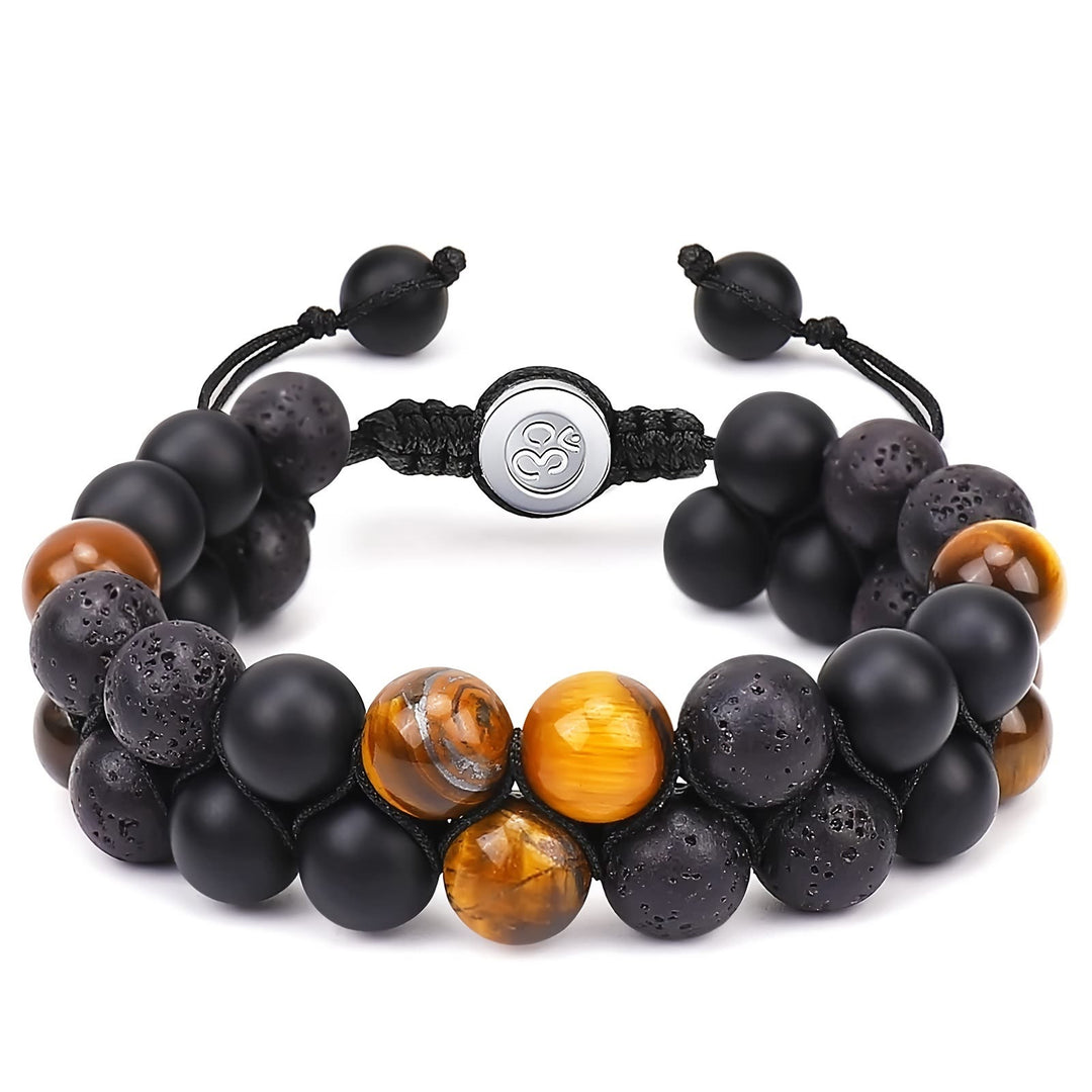 Olivenorma Men Blue Tiger Eye Beads OM Bracelet - Lava Stone & Black Onyx & Tiger Eye - image 4