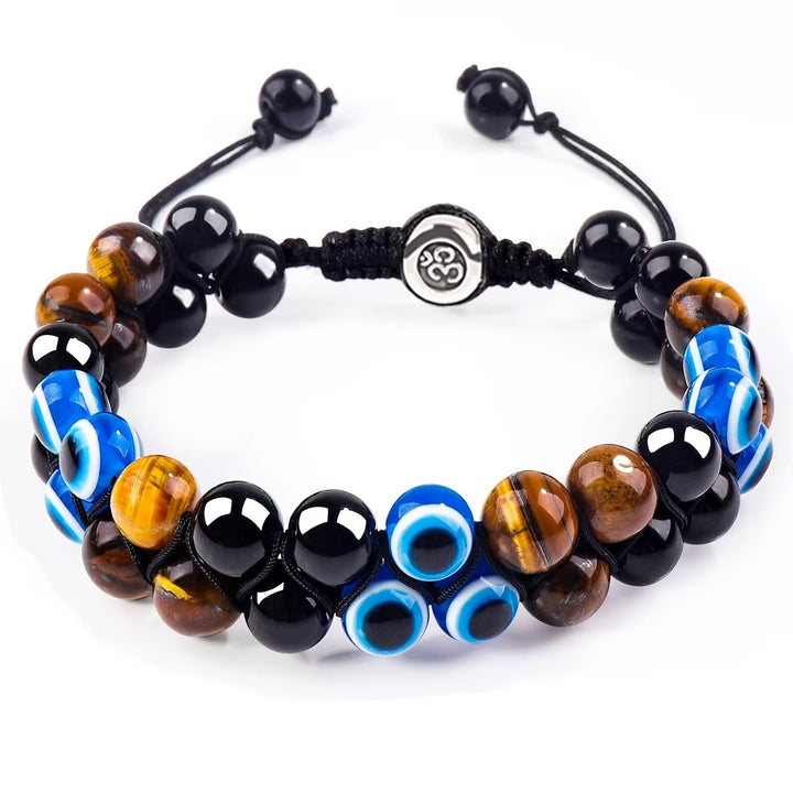 Olivenorma Men Blue Tiger Eye Beads OM Bracelet - Evil Eye & Obsidian & Tiger Eye - image 5