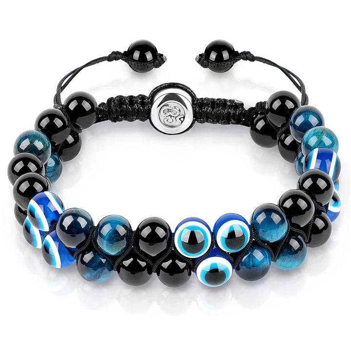 Olivenorma Men Blue Tiger Eye Beads OM Bracelet - Evil Eye & Obsidian & Blue Tiger Eye - image 6