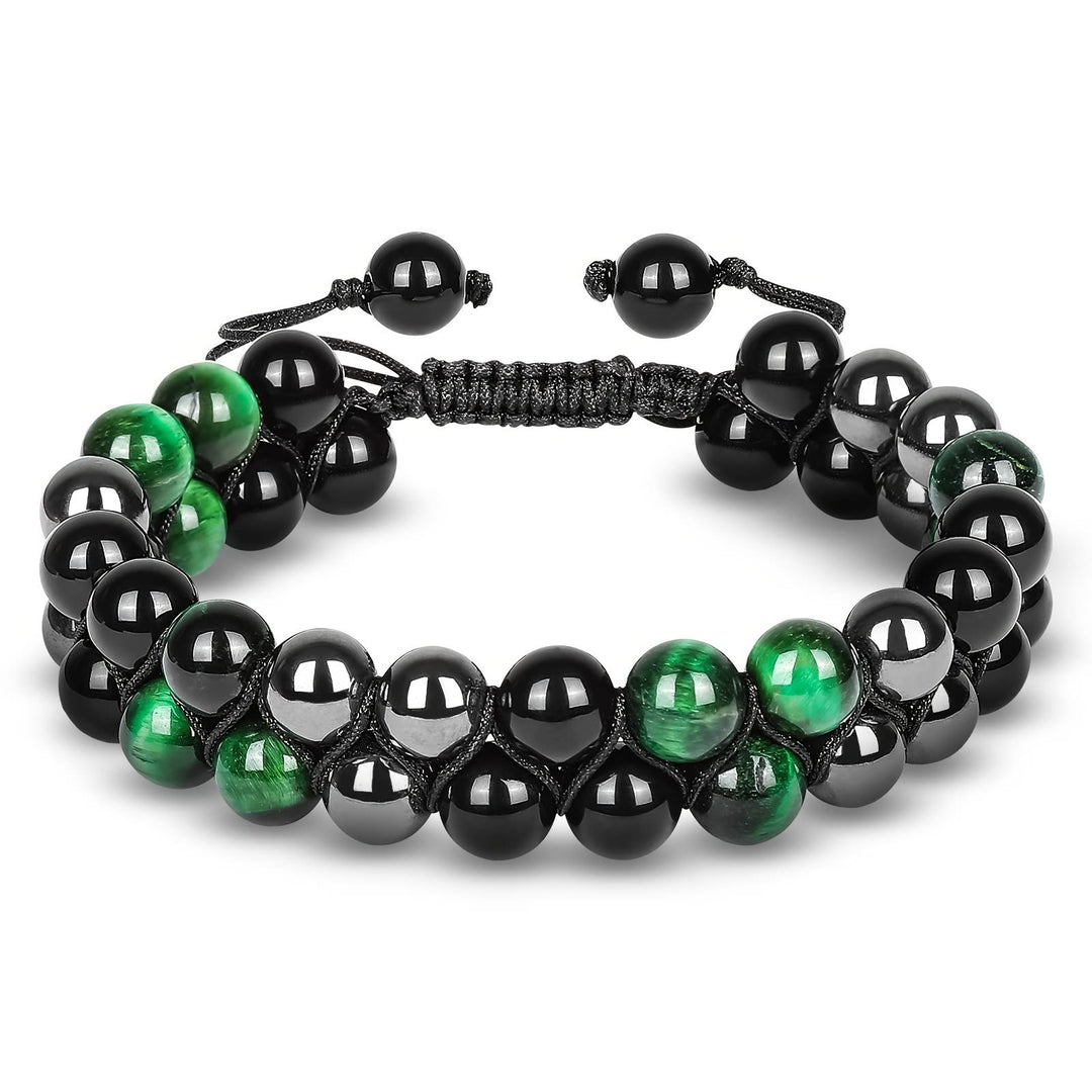 Olivenorma Men Hematite Green Tiger Eye Beads Bracelet - Hematite & Obsidian & Green Tiger Eye - image 0