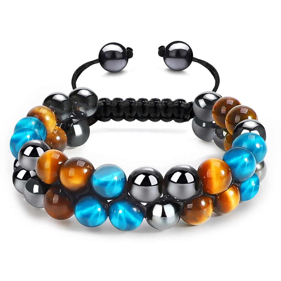 Olivenorma Men Hematite Green Tiger Eye Beads Bracelet - Hematite & Obsidian & Blue Tiger Eye - image 5
