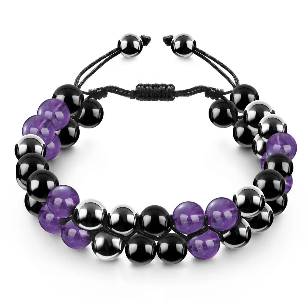 Olivenorma Men Hematite Green Tiger Eye Beads Bracelet - Hematite & Obsidian & Amethyst - image 6