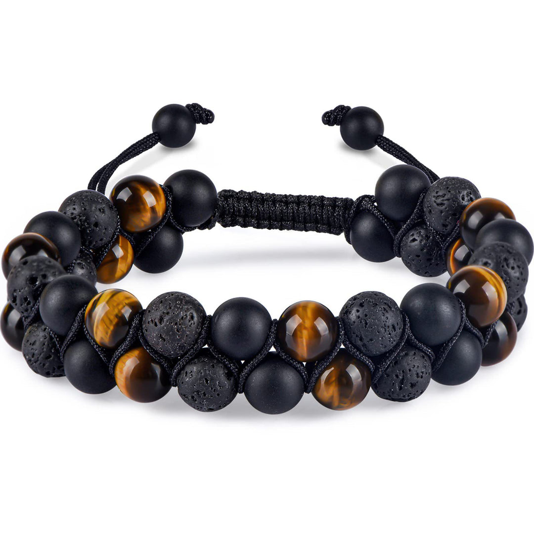 Olivenorma Men Hematite Green Tiger Eye Beads Bracelet - Hematite & Black Onyx & Lava Stone - image 7