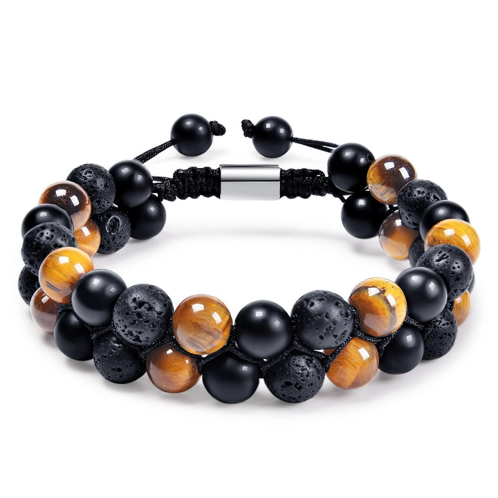 Olivenorma Men Hematite Obsidian Tiger Eye Beads Bracelet - Lava Stone & Black Onyx & Tiger Eye #2 - image 5