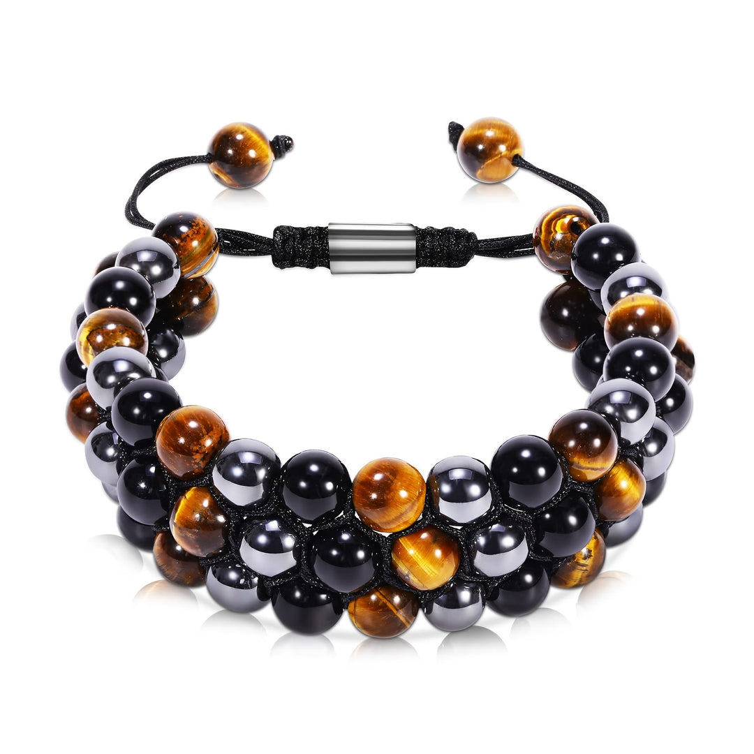 Olivenorma Men Hematite Obsidian Tiger Eye Beads Bracelet - Hematite & Obsidian & Tiger Eye #2 - image 1