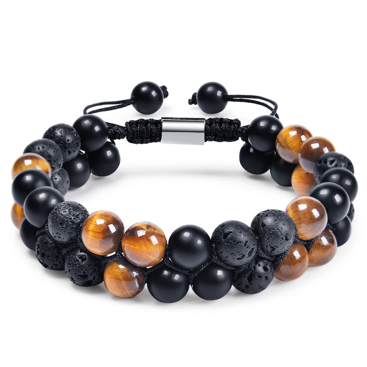 Olivenorma Men Hematite Obsidian Tiger Eye Beads Bracelet - Lava Stone & Black Onyx & Tiger Eye - image 4