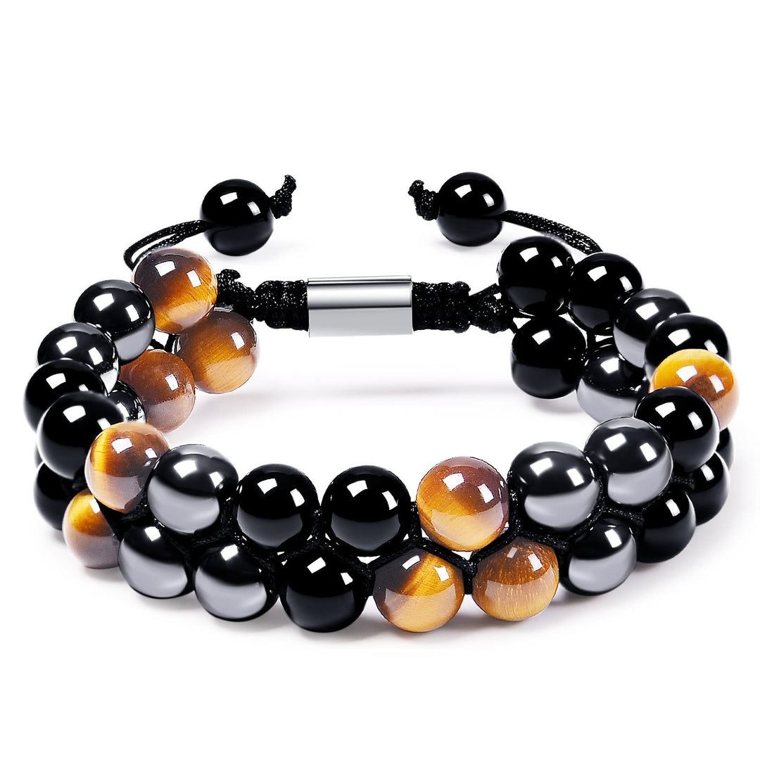 Olivenorma Men Hematite Obsidian Tiger Eye Beads Bracelet - Hematite & Obsidian & Tiger Eye #4 - image 3