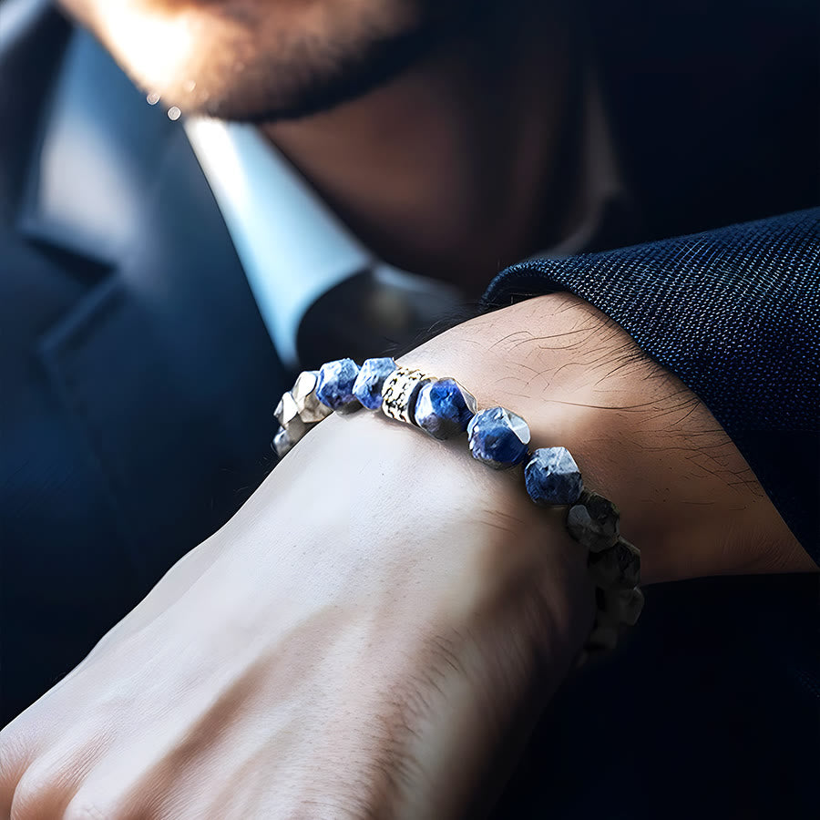 Olivenorma Men Geometric Facets Blue Sodalite Labradorite Beads Bracelet - image 1