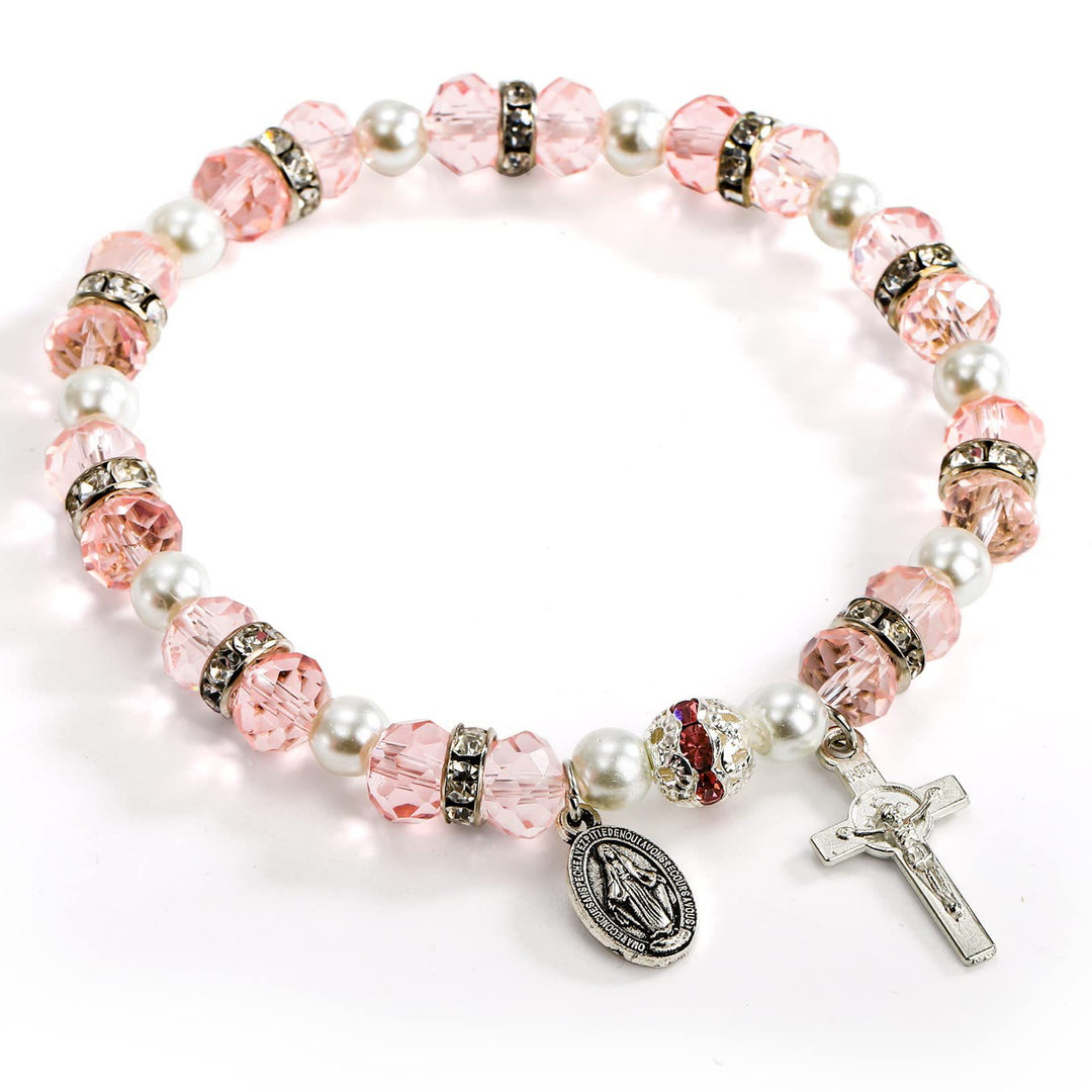 Olivenorma "Grounded In Faith" Sapphire Crystal Rosary Bracelet  - Rose Quartz - image 6